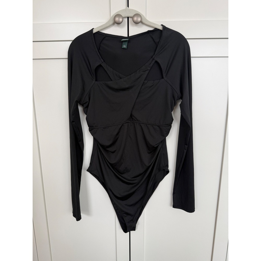 Wild Fable Black Draped Bodysuit Size Large - Picture 2 of 7